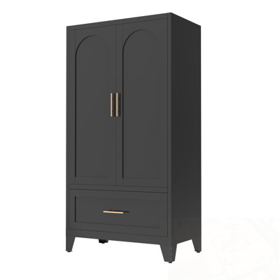 Armoire-penderie 2 portes en métal avec 1 tiroir et tringle