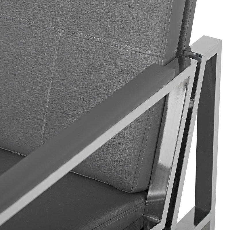 Fauteuil de 29,75 po de largeur Varnado, Similicuir gris fumée, Chrome