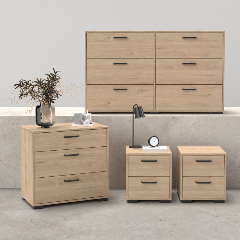 Andri 2-Piece Bedroom Set - 6 Drawer Double Dresser And Chest, Jackson Hickory, Beige, 4 Pcs: 2 Nightstands, 2 Dressers