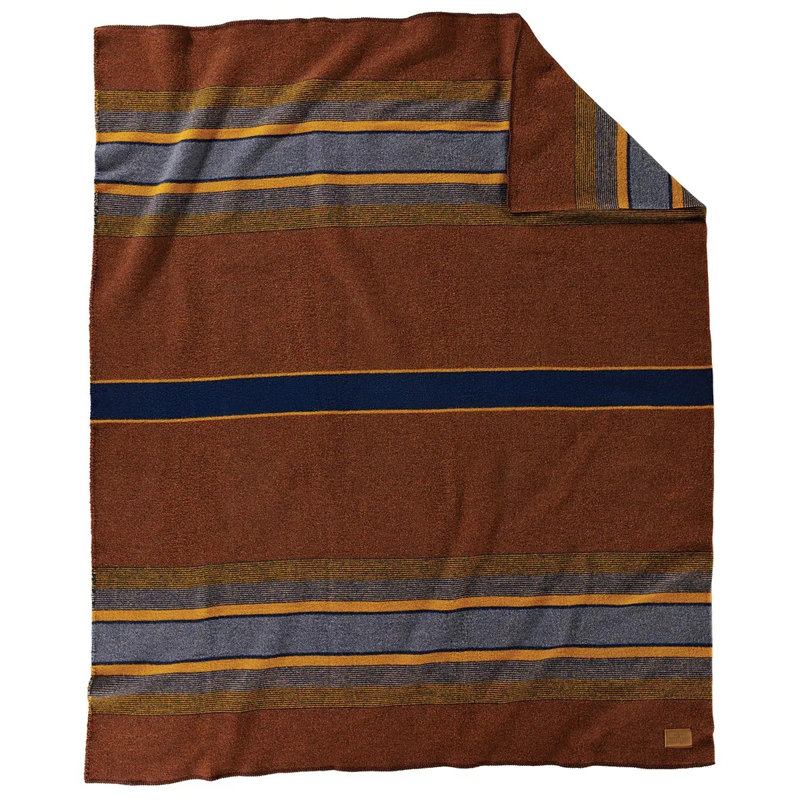 Pendleton Yakima Camp Lake Blanket with Leather Carrier, Brown/Yellow