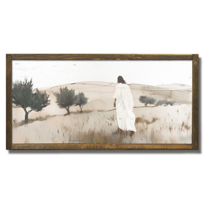 Jésus marchant sur une plaque de bois encadrée