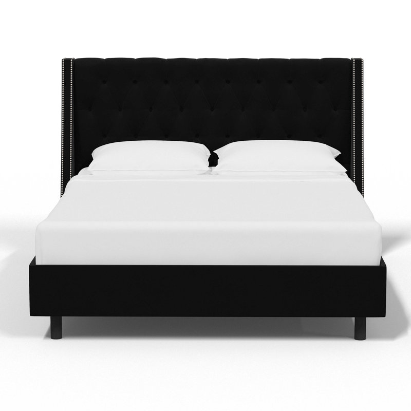 Alane Upholstered Wingback Bed, Twin, Classic Black Performance Velvet