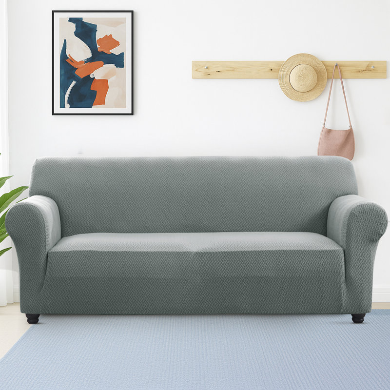 Jacquard Pattern Stretchable Spandex Sofa Slipcover - Stylish Sofa Protector, Grey, 179cm H x 280cm W - (3 Seater)