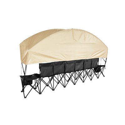Portable Folding Bench, 6 Seat Soccer Bench with Storage Pockets - 70.1" x 124.8 x 17.7" - Iron - Outdoor Chair - Black - Folding - Portable