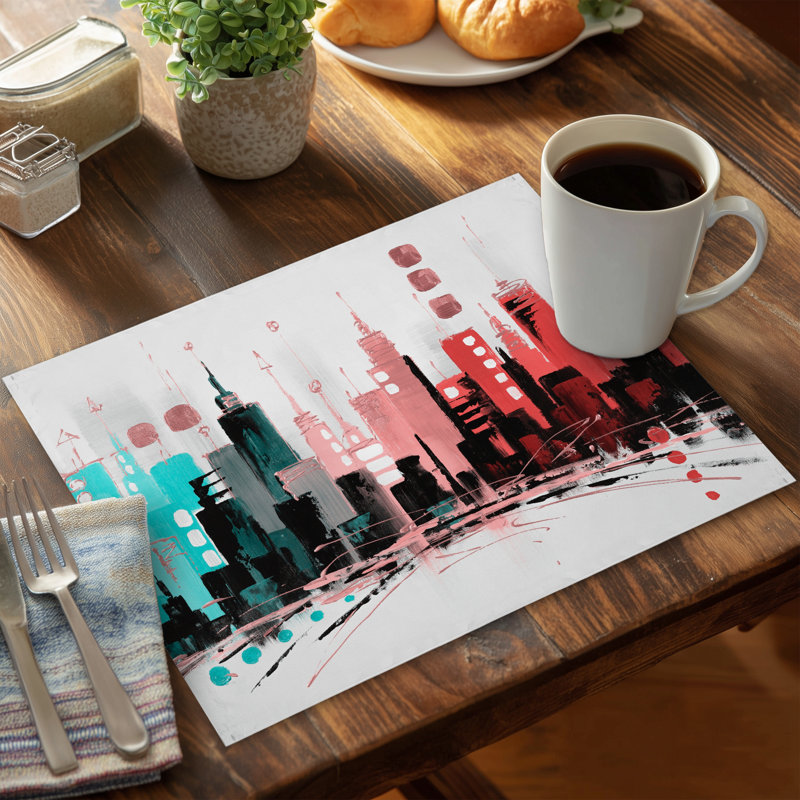 Colorful City Polyester Placemat | Rose Gold Lines Decor