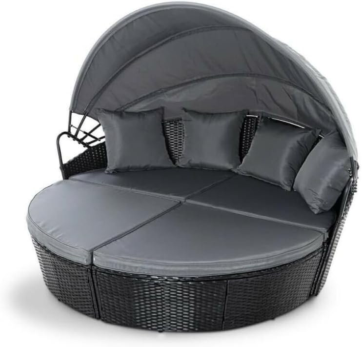 Rokisha 4572cm Wide Curved Metal Patio Daybed with Cushions, Grey/Black