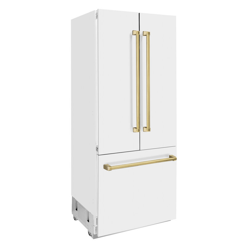 ZLINE Autograph Edition 36 in. 19.6 cu. ft. French Door Built-In Bottom Freezer Refrigerator with Water Dispenser and Ice Maker in White Matte