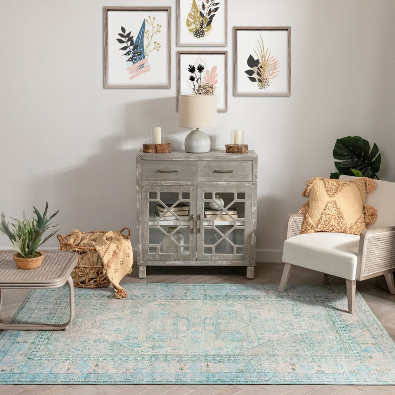 Nile Vintage Medallion Flatweave Green Area Rug, Rectangle 230 x 290 cm