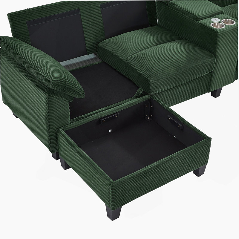 Canapé modulaire moderne en forme de U avec repose-pieds, porte-gobelets et ports USB pour un salon confortable et fonctionnel