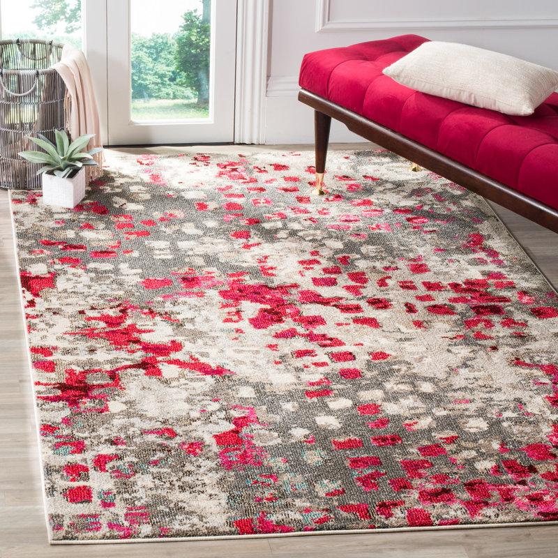 Hertzler Abstract Area Rug, Rectangle 5'1" x 7'7", Grey/Fuchsia