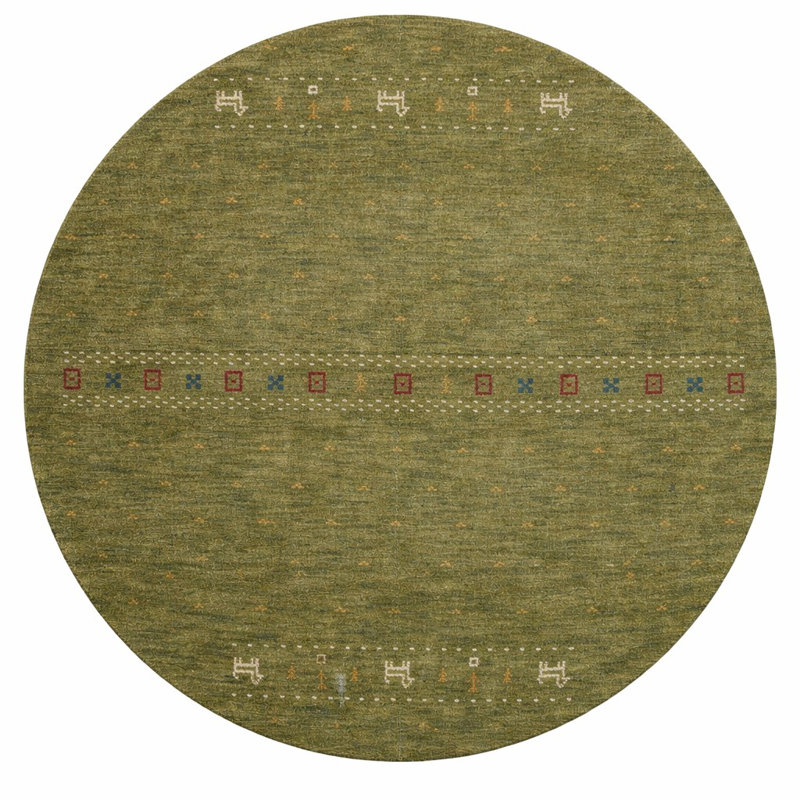 Hand Knotted Loom Wool Eco-Friendly Area Rugs - Round, Green Color, Contemporary Modern Design, High Pile Thick Handmade Anti Skid Area Rugs for Living Room, Bed Room