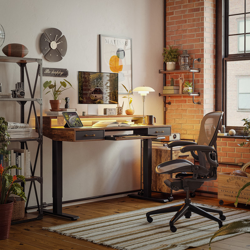 Lindenwold Rectangle Standing Desk, Rustic Brown, 46.9'' H x 55" W x 24" D