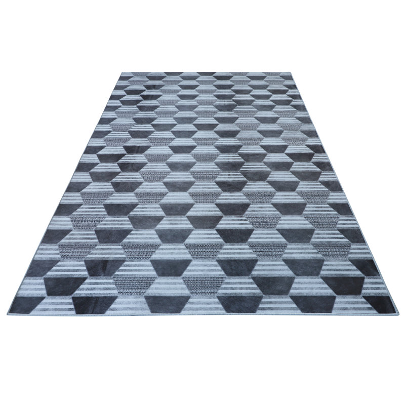 Honeycomb Matrix Black Area Rug, Rectangle 5' x 8'
