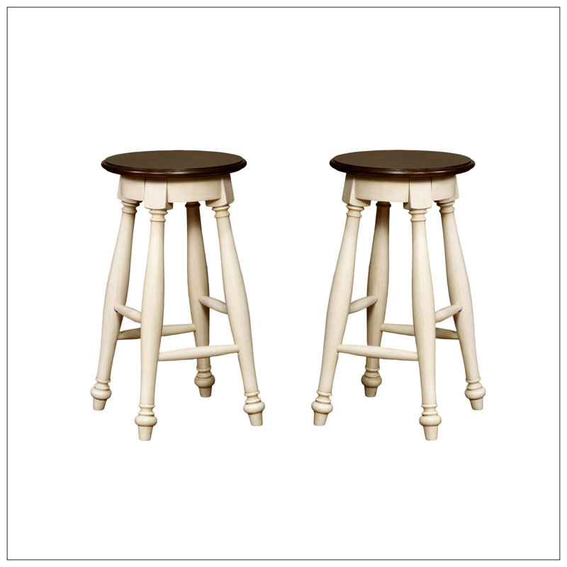 Tabouret 2 pièces blanc cassé de style transitionnel en bois massif de cerisier avec pieds tournés et tabouret de salle à manger
