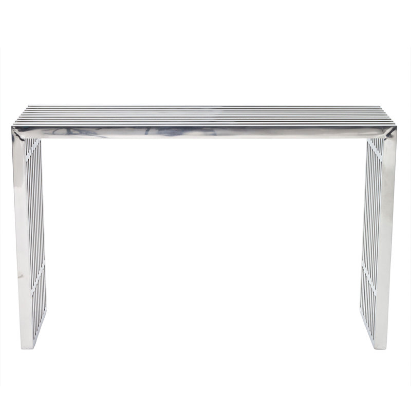 Modern Gridiron 46.5" Stainless Steel and Wood Console Table