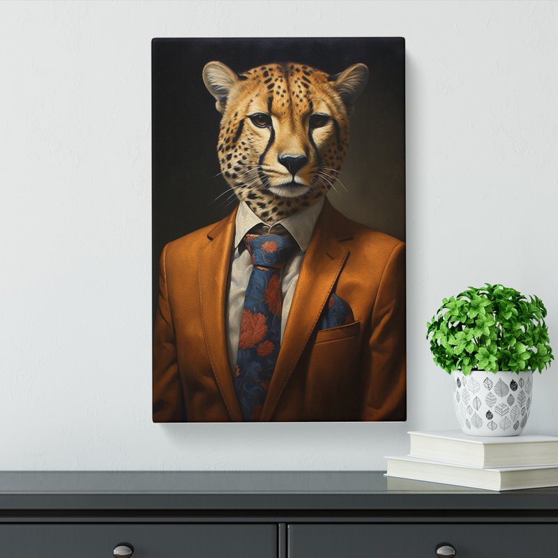 Cheetah In A Suit - Print on Canvas, 60cm H x 40cm W x 3cm D