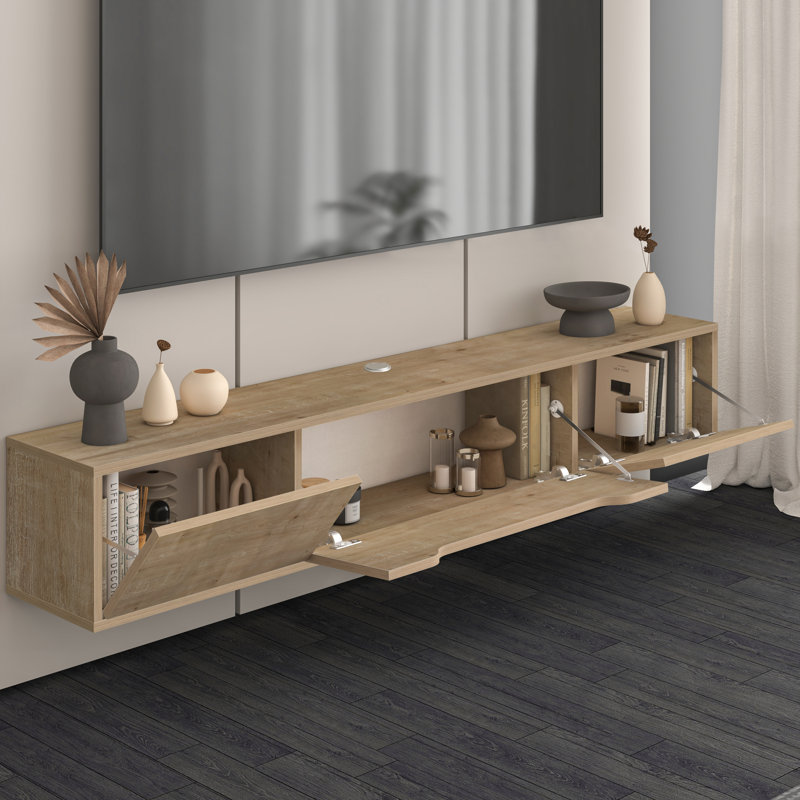 Luna Floating Tv Stand For Up To 80" Tv Wall Mounted Media Console, Oak