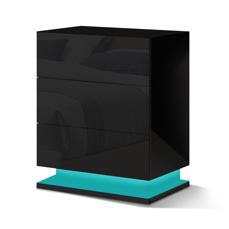 Misiak 45cm W Manufactured Wood Bedside Table, Black