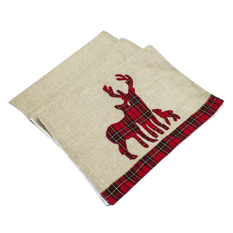Eluislandy Holiday Reindeer Tartan Plaid Tabel Runner