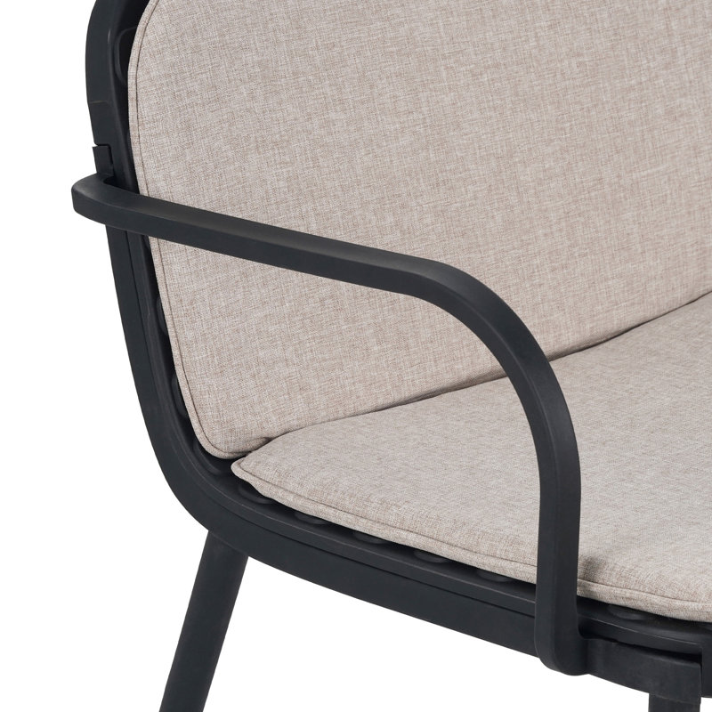 Chat d'extérieur 3 pièces, coussin beige à structure noire, espace, convient au cadre de balcon, revêtement antirouille, léger et respirant, sièges assortis