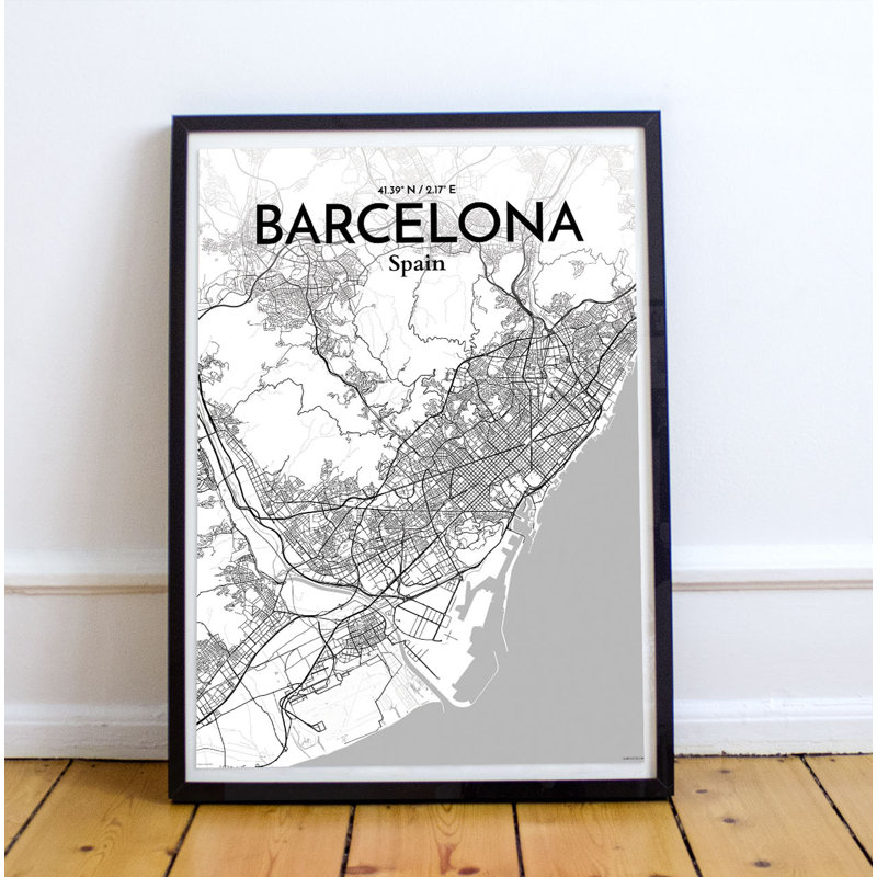 Barcelona City Map - No Frame Print, 91.4cm H x 61cm W x 0.13cm D
