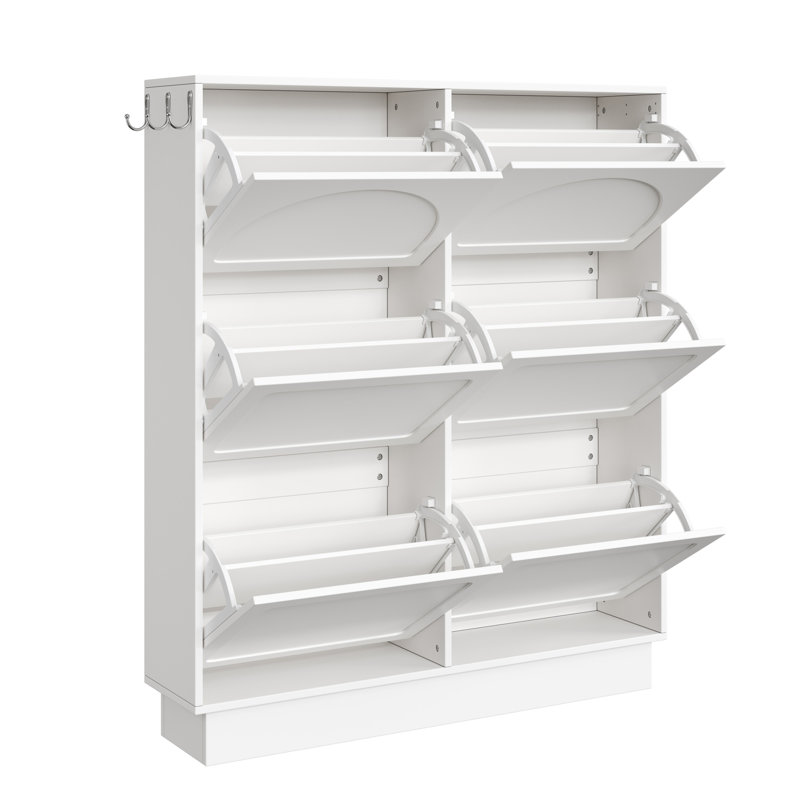 24 Pair Shoe Storage Cabinet With 6 Flip Drawers, White