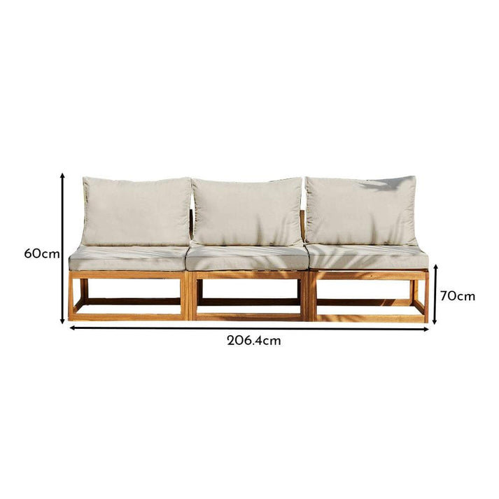 Rimasha 3 Seater Wooden Garden Armless Sofa, Beige
