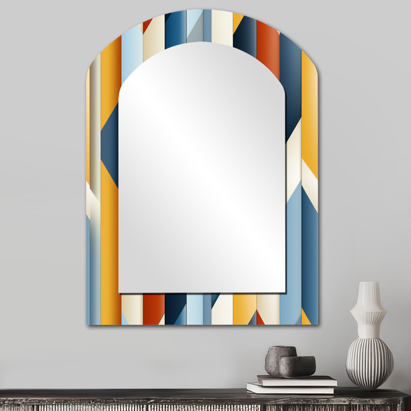 Motif de lignes multicolores rayées - Miroir mural Mid-Century multicolore, 34 po x 25 po