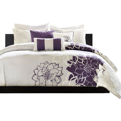 Housse de couette imprimée 6 pièces pour lit double / grand, coton avec imprimé fleuri, housse, 2 taies décoratives, 3 coussins, fermeture à boutons, attaches de coin intérieures, broderie charmante, lavable à la machine,