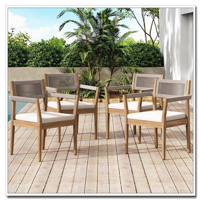 Acacia Wood Outdoor Dining Chairs, Beige