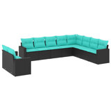 Latitude Run® 10 Piece Patio Sofa Set With Cushions Black Poly Rattan