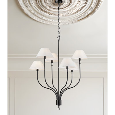 6-light Griffin Large Staggered Tail Chandelier – Artisan Leather-wrapped Accents
