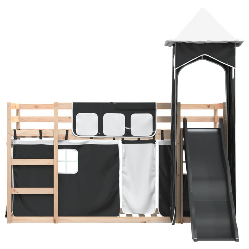 Mayweather Bunk Bed Themed Beds with Trundle Included, Black, Natural, Single (90 x 200 cm)