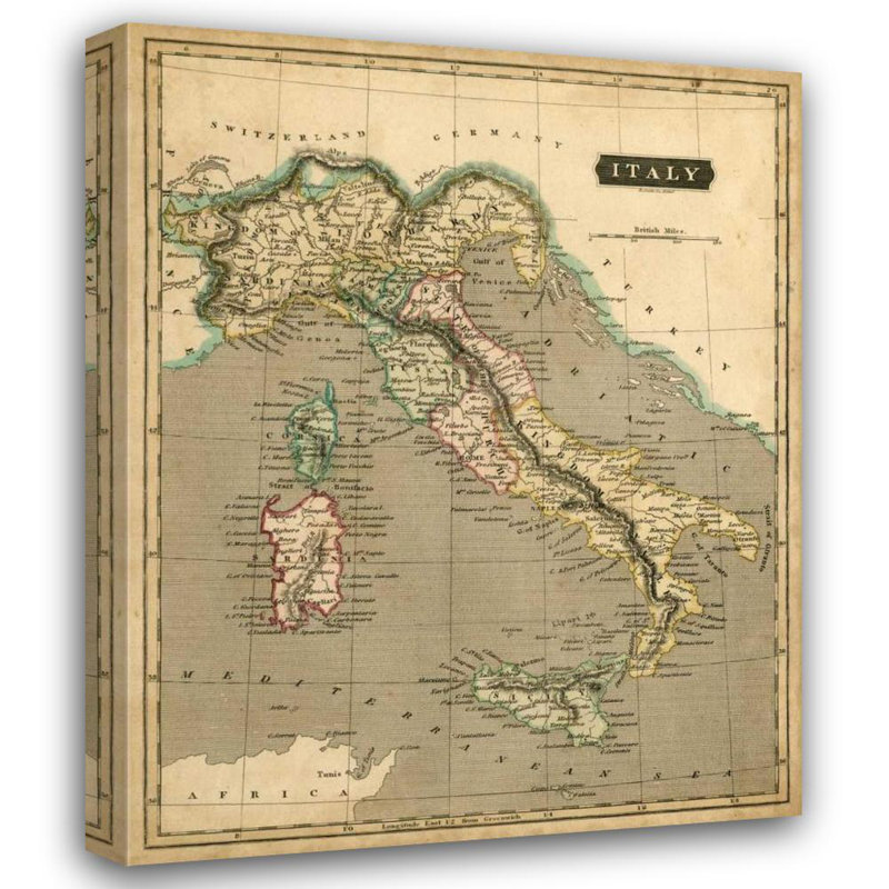 Art sur toile tendue par Williston Forge Thomson Gallery: Thomsons Map of Italy, H 44 po x l 36 po