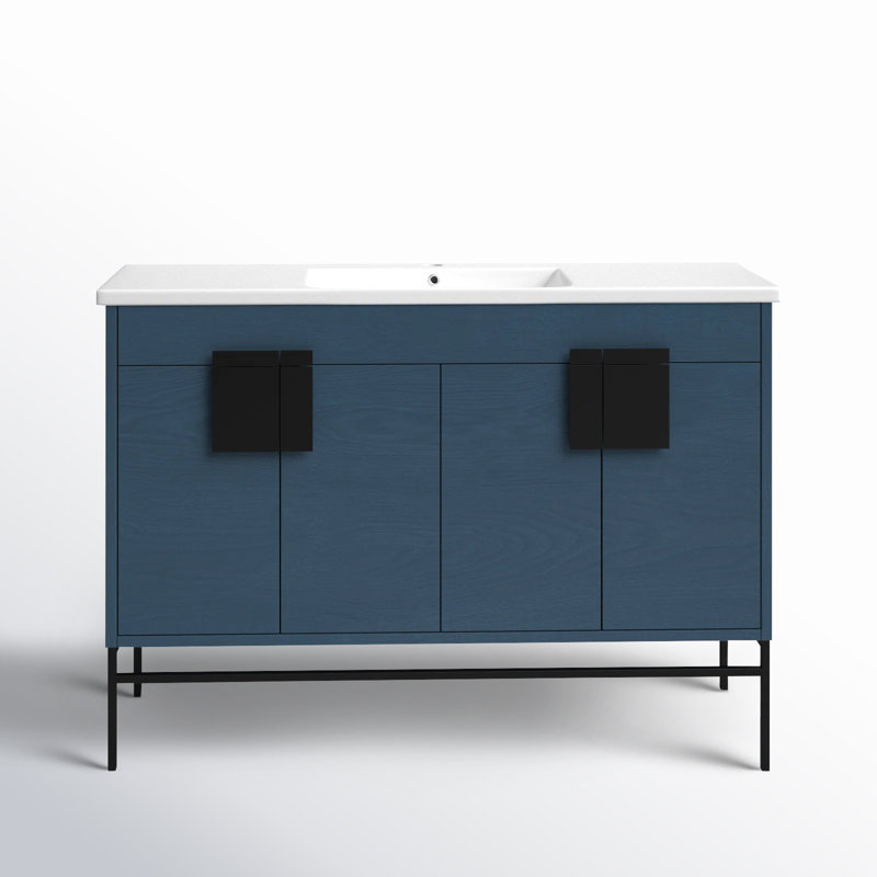 Maisie 48'' Single Bathroom Vanity with Ceramic Top, Black, French Blue
