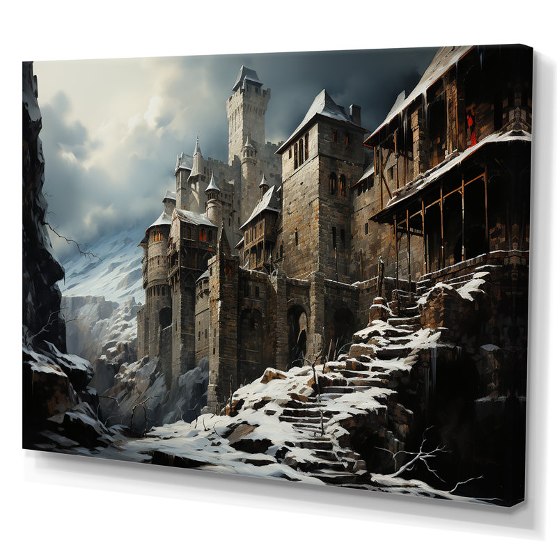Mediaval château en hiver charme IV - Châteaux, art mural, Toile tendue, H 34 po x l 44 po x P 1,5 po