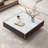 34'' Square Coffee Table, Central Table with 1 Drawer and Vertical Wood Strip Decoration, No Assembly Needed