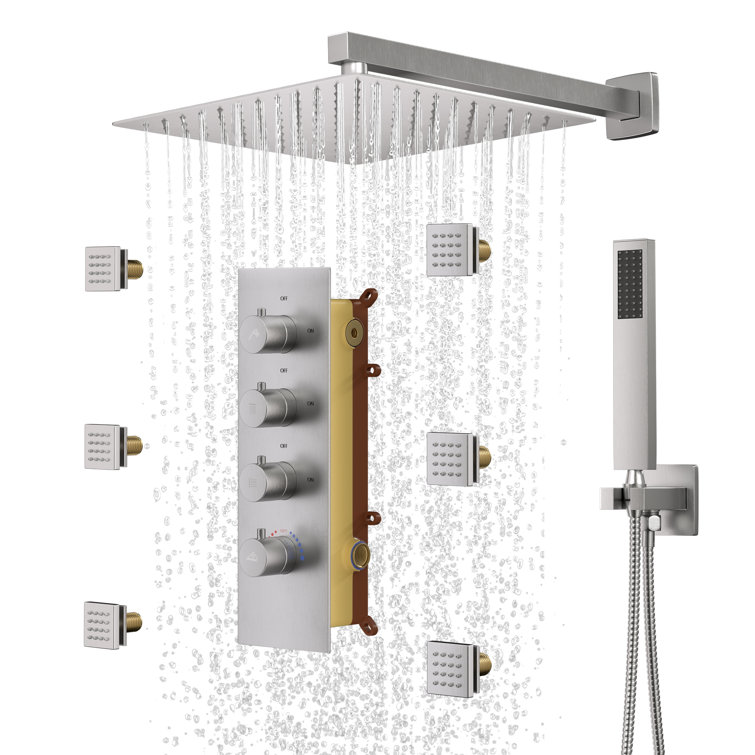 12 Inch Thermostatic Wall Mounted Rainfall Shower System with Rough-in Valve