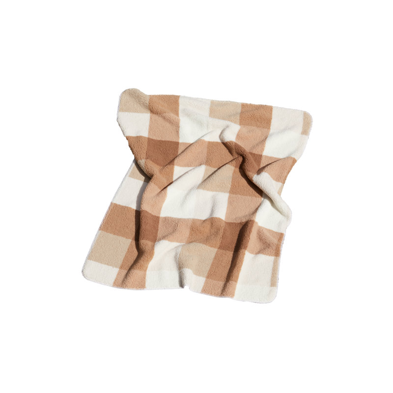 Taupe Plaid Reversible Sherpa Fleece Throw Blanket 50x60