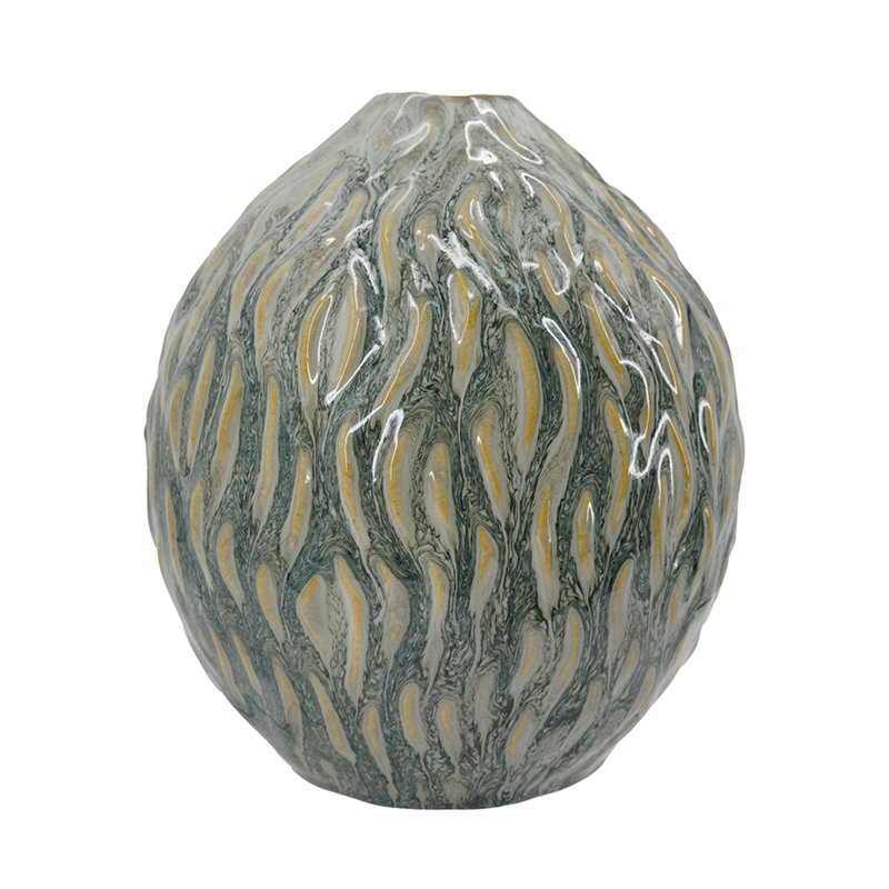 Vase décoratif en céramique marbré D8,5 x 9,8 po - Ambre et gris anthracite