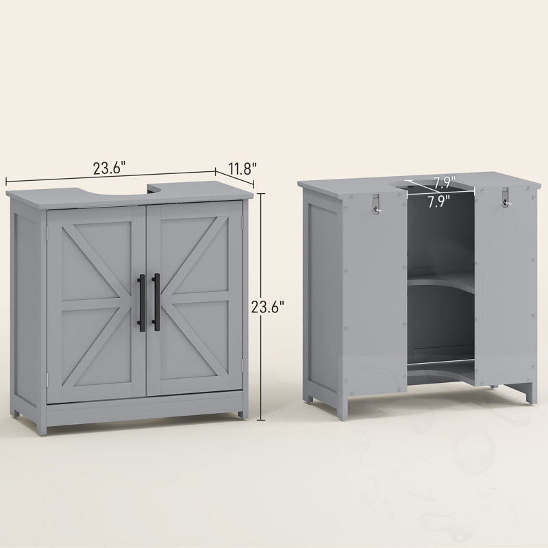 Armoire de rangement pour salle de bain avec 2 portes et tablette réglable (sans lavabo), Gris
