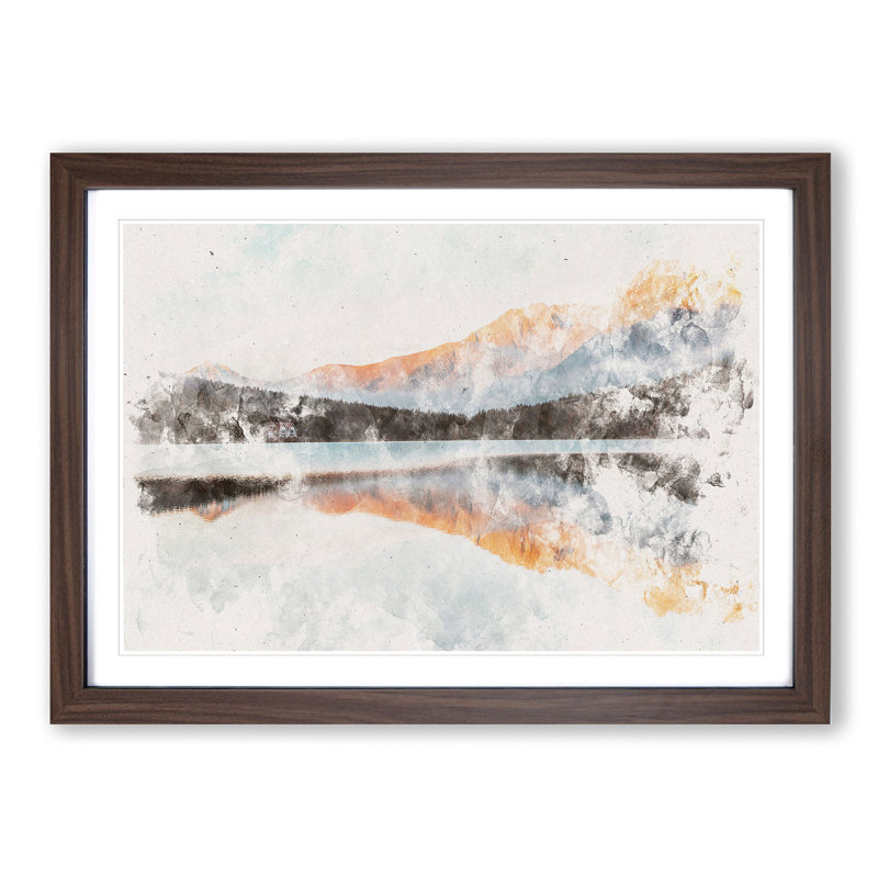 Mountain Reflection in Italy - Picture Frame Graphic Art Print, Walnut Framed, 45cm H x 63cm W x 2cm D