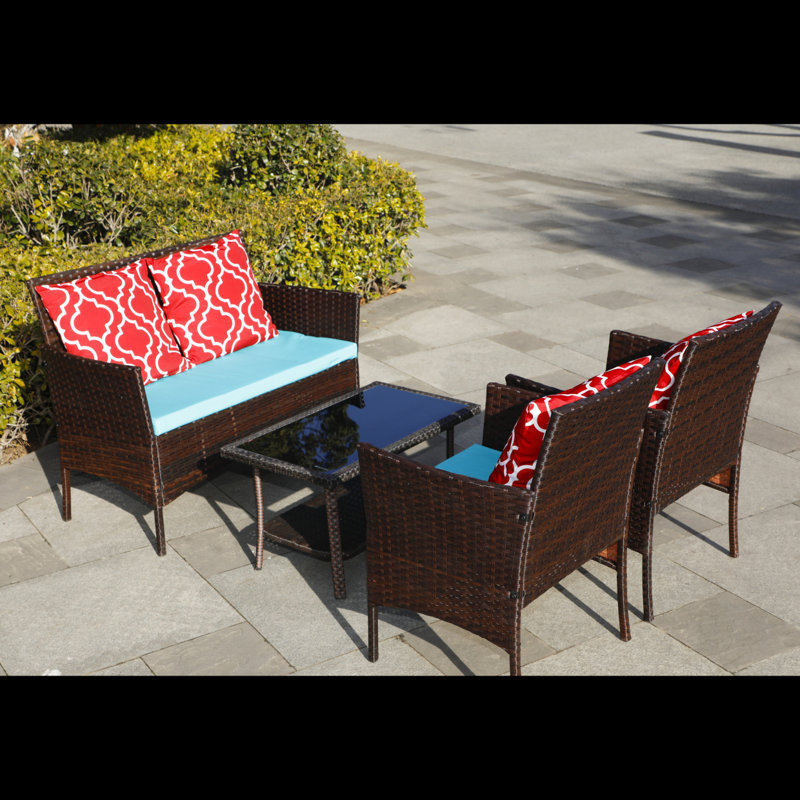4-Piece PE Rattan Outdoor Sofa Set