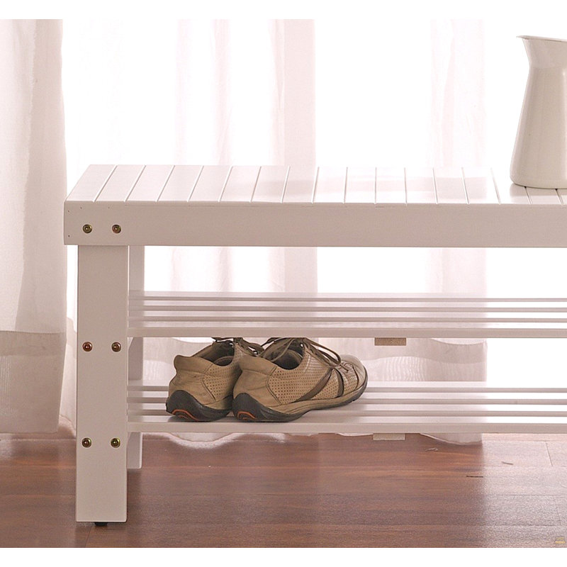 Banc à chaussures en bois massif de qualité Pina, finition blanche, Blanc