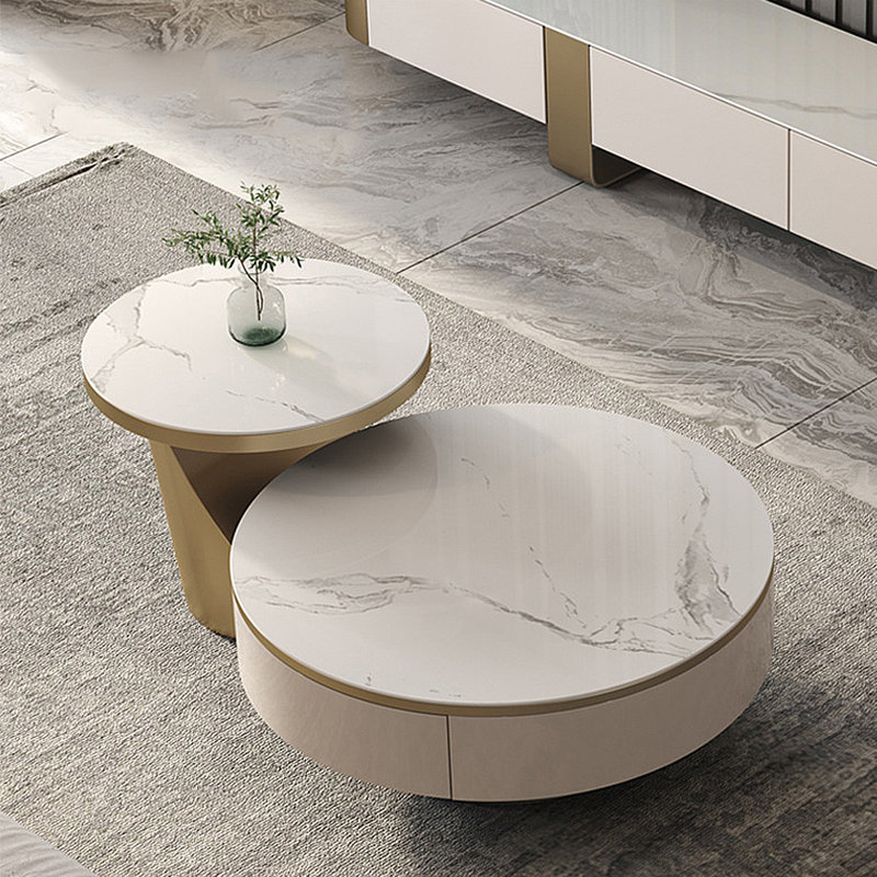 Ensemble de tables basses en pierre frittée minimaliste italienne, H 13,78 po x L 31,50 po x l 31,50 po, Doré