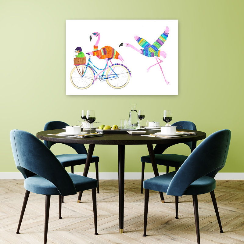 «Flamingo Adventure Modern Bird Dog», impression d'art mural, 32" H x 48" W
