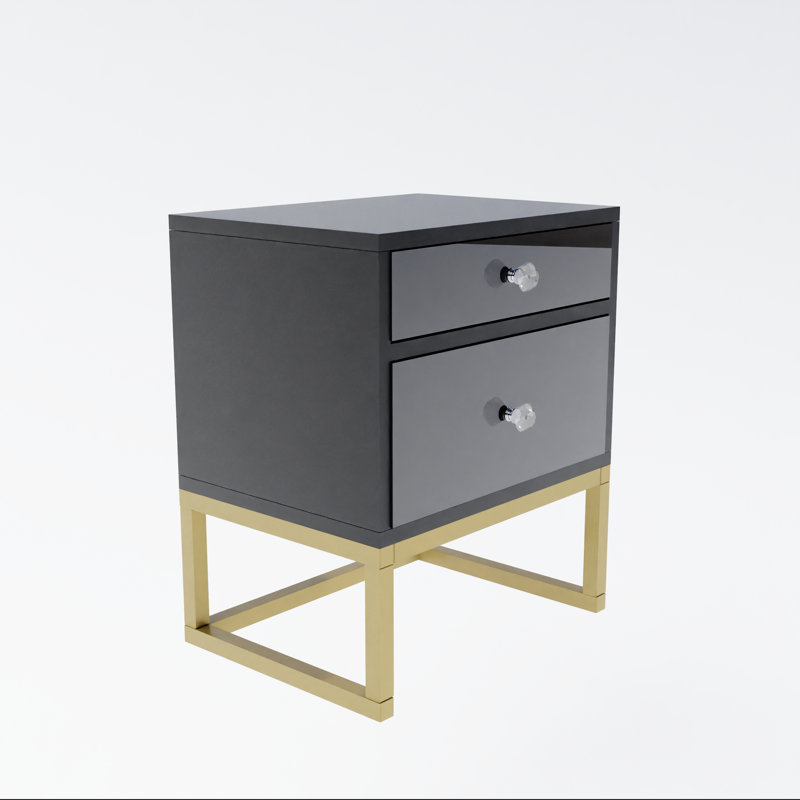 Mekenna 40 cm W Bedside Table, Glossy Black/Gold