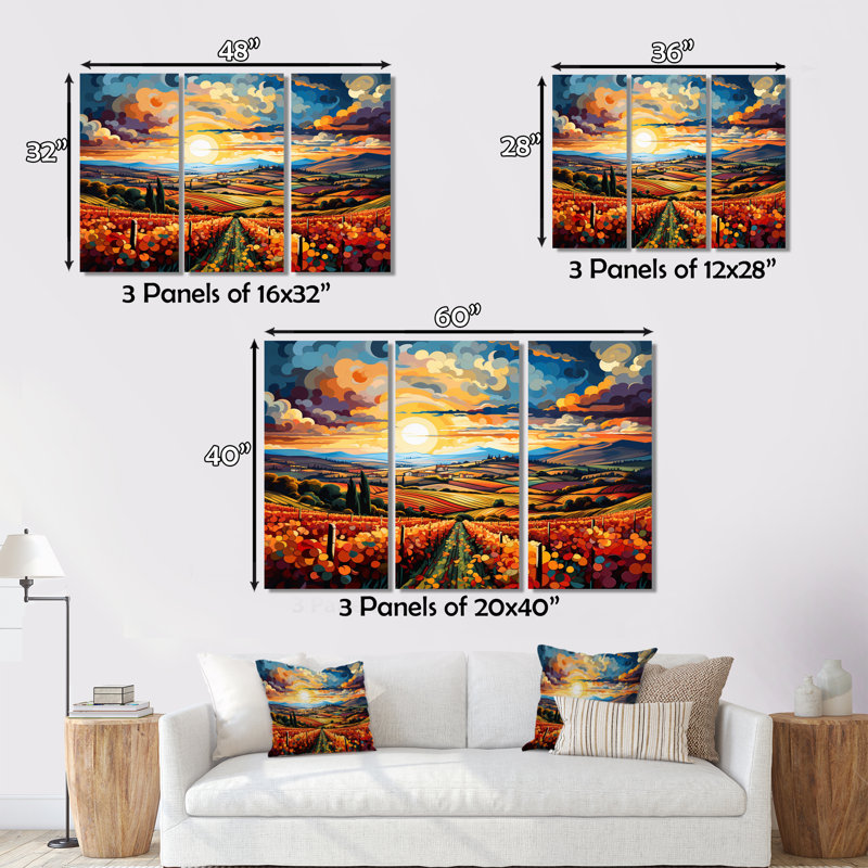 " French Vineyard Symphony I " 3 - Pieces, 28" H x 36" W x 1" D