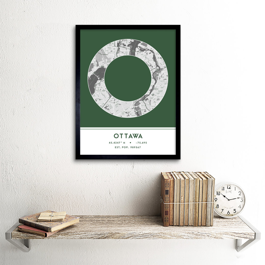 Ottawa Canada City Map Green - Single Picture Frame Typography