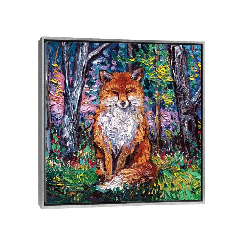 Le renard roux par Aja Trêves - reproduction d'art, Pas de tapis, Toile avec cadre argenté, H 18 po x l 18 po x 1,5 po